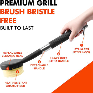 Grill Brush for Outdoor Grill, Safe Grill Brush Bristle Free for Grill Cleaning, Steam Cleaner Grill Cleaning BBQ Brush with 2 PCS Replaceable Cleaning Heads for Cast Iron, Stainless-Steel Grates