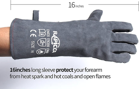 Welding Gloves 16 Inches,662℉,Heat Resistant Leather Forge/Mig/Stick Welding Gloves Heat/Fire Resistant, Mitts for Oven/Grill/Fireplace/Furnace/Stove/Pot Holder/Bbq/Animal Handling-Grey