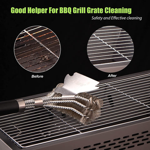 Image of 3 in 1 Grill Brushes and Scrapers, Bristle Free and Wire BBQ Cleaning Kits, Safe 18" Stainless Grill Cleaner for Gas, Charbroil Grates - BBQ Accessories and Gifts for Men Husband Boyfriend