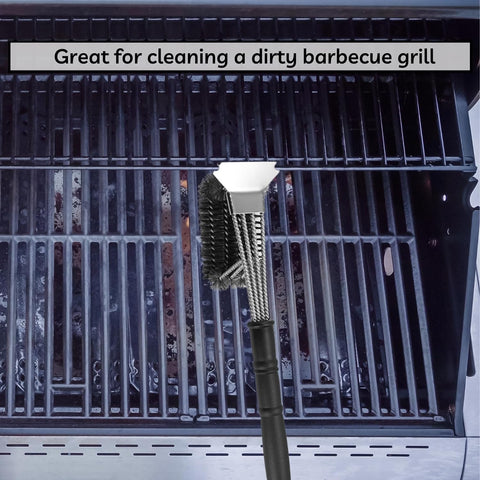 Image of Grill Cleaning Brush and Scraper for Safe Cleaning Stainless Steel BBQ Accessories Tool with Hanging Loop, Size 18''X 2.7''