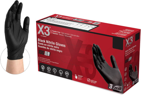 Image of Black Nitrile Disposable Industrial-Grade Gloves 3 Mil, Latex and Powder-Free, Food-Safe, Non-Sterile, Lightly-Textured