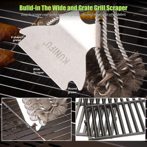 3 in 1 Grill Brushes and Scrapers, Bristle Free and Wire BBQ Cleaning Kits, Safe 18" Stainless Grill Cleaner for Gas, Charbroil Grates - BBQ Accessories and Gifts for Men Husband Boyfriend