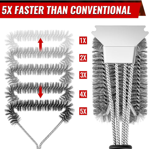 Image of Grill Brush with Scraper, 2 Pack Grill Brushes for Outdoor Grill, Stainless BBQ Brush for Grill Cleaning, Safe Wire Grill Brush Cleaner Grill Accessories for Gas Infrared Charcoal Porcelain Grills