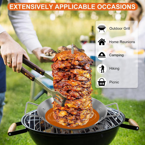 Image of Al Pastor Skewer for Grill, Stainless Steel Vertical Skewer, Brazilian Vertical Spit Stand with 3 Removable Spikes(8”/10"/12”) & Brushes, for Tacos Al Pastor, Shawarma Kebabs Smoker Oven BBQ Dishes