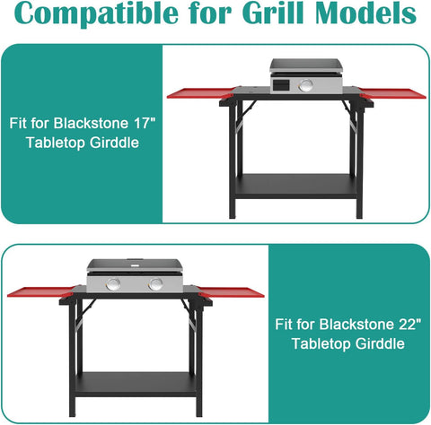 Image of Adjustable Universal Griddle Stand for Blackstone 17"/22" Table Top Griddle, Multifunctional BBQ Stand with Double -Shelf Outdoor Worktable and Carry Bag for Outdoor Camping Cooking.