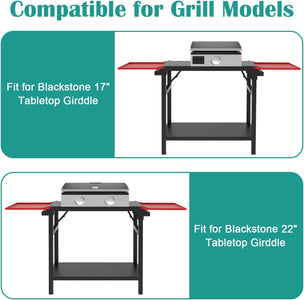 Adjustable Universal Griddle Stand for Blackstone 17"/22" Table Top Griddle, Multifunctional BBQ Stand with Double -Shelf Outdoor Worktable and Carry Bag for Outdoor Camping Cooking.