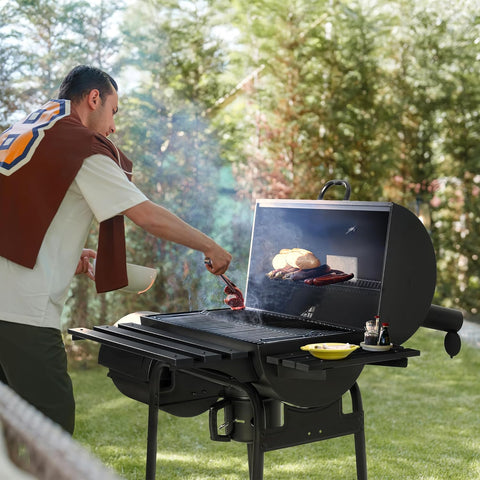 Image of Devoko Charcoal Grill, Outdoor BBQ Grill with Offset Smoker and Side Table for Patio, Garden and Parties