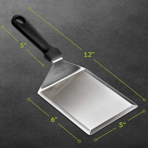 HULISEN Stainless Steel Large Grill Spatula - 6 X 5 Inch Heavy-Duty Metal Spatula with Cutting Edges, Kitchen Griddle Accessories, Smashed Burger Turner Scraper for BBQ Grill and Flat Top Griddle