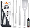 Grill Accessories - 4 Piece BBQ Tool Grill Set - Grill Tools Includes Stainless Steel Metal Spatula, Fork, Tongs and Instant Read Meat BBQ Thermometer - Great for Gifts