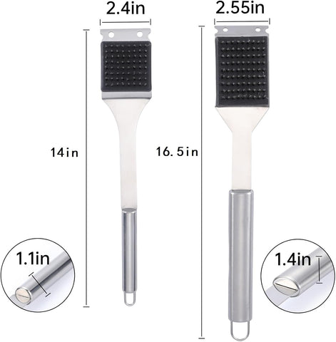 Image of 2 Pack Grill Brush and Scraper, 16.5” & 14” Wire BBQ Grill Brush for Outdoor Grill, 304 Stainless Steel Cleaning Brush BBQ Grill Accessories, Safe Grill Cleaner Brush-Ideal Gift for Men/Dad BBQ Brush