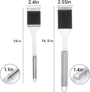 2 Pack Grill Brush and Scraper, 16.5” & 14” Wire BBQ Grill Brush for Outdoor Grill, 304 Stainless Steel Cleaning Brush BBQ Grill Accessories, Safe Grill Cleaner Brush-Ideal Gift for Men/Dad BBQ Brush