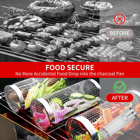 Image of Brinman Grill Basket 2Pcs,Grill Baskets for Outdoor Grill,Rolling Grilling Basket,Stainless Steel Grill Accessories,Bbq Grill Basket for Vegetable,Shrimp,Fries,Fish,Meat .Gift for Dad,Husband.