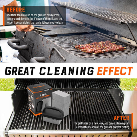 Image of Grill Cleaner,Larger Size Grill Cleaning Stone with Heat-Resistant Handle,Non-Toxic Material Grill Cleaning Blocks Removing Stains for BBQ, Swimming Pool, Sink(4 Pack)