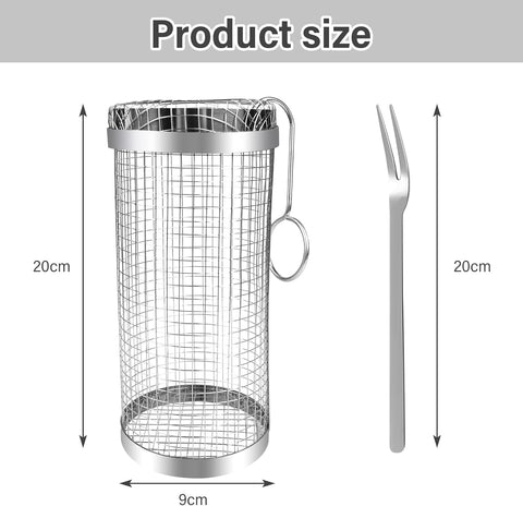 Image of 2 PCS Rolling Grilling Baskets for Outdoor Grilling, Stainless Steel BBQ Grill Basket, Portable Rolling Grill Basket, round Barbeque Cooking Grill Net for Vegetables, Fish, Meat