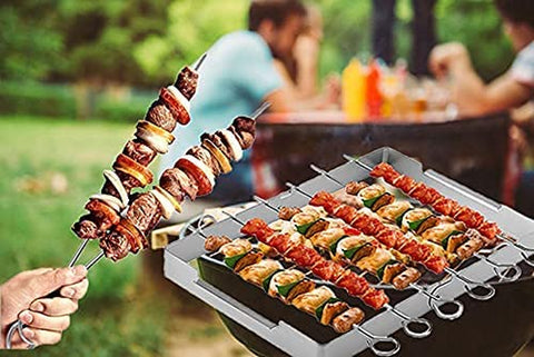 Image of Skewer Rack Set for Grill,12Pcs 12Inch Stainless Steel Square Barbecue Skewers Shish Kabob and Foldable Grill BBQ Racks Set,Durable and Reusable for Party and Cookout (Barbecue Skewers Rack Set 12P+1)