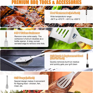 Cifaisi BBQ Grill Utensils Set for Camping/Backyard, 38Pcs Stainless Steel Grill Tools Grilling Accessories with Barbecue Mats, Aluminum Case, Thermometer for Men Women