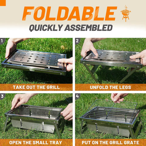 Image of 𝗕𝗮𝗿𝗯𝗲𝗰𝘂𝗲 𝗚𝗿𝗶𝗹𝗹𝘀,Portable 𝗖𝗵𝗮𝗿𝗰𝗼𝗮𝗹 Small Grill Foldable Grill for Travel, Grills Outdoor Cooking, 𝐂𝐚𝐦𝐩𝐢𝐧𝐠 𝐬𝐦𝐨𝐤𝐞𝐫 𝐁𝐁𝐐 𝐆𝐫𝐢𝐥𝐥𝐬, Stainless Steel Table Top Grill Charcoal for Outdoor Cooking,Camping,Backyard Barbecue 。