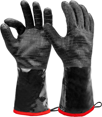 Image of Grilling Gloves Heat Resistant BBQ Gloves - Heat Resistant Gloves for Cooking - Long Sleeve BBQ Gloves for Smoker - Textured BBQ Grill Gloves Easily Handle Hot Food - 14 Inch Extra Large Oven Gloves
