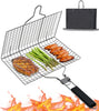 Grill Basket, Portable Stainless Steel Fish Grill Basket with Removable Handle, Outdoor Camping BBQ Rack for Fish, Shrimp, Vegetables, Barbeque Griller Cooking Accessorie