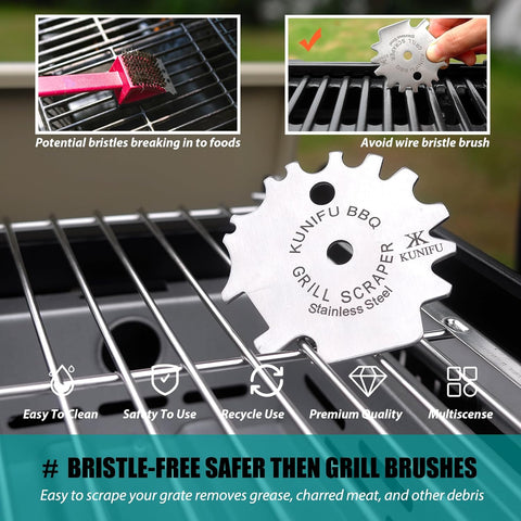 Image of KUNIFU BBQ Grill Scraper, Stocking Stuffers, Bristle-Free for Griddle, Kitchen Gadgets Cleaner, Camping Accessories, Ideal Gifts for Christmas, for Men, Dad, Husband, Boyfriend, Fathers Day