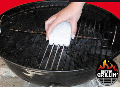 Better Grillin Scrubbin Stone Grill Cleaner Handle-Protect Hands & Nails When Scouring Grill with Three Scrubbin Stone