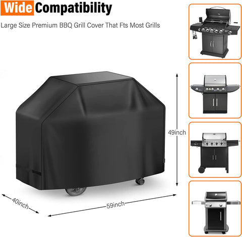 Image of Grill Cover, BBQ Cover 59 Inch,Grill Covers Waterproof,Anti-Uv & Fade Resistant, Barbecue Grill Cover with Velcro Straps,Gas Grill Cover Rip Resistant,For Weber,Char Broil,Nexgrill Grills