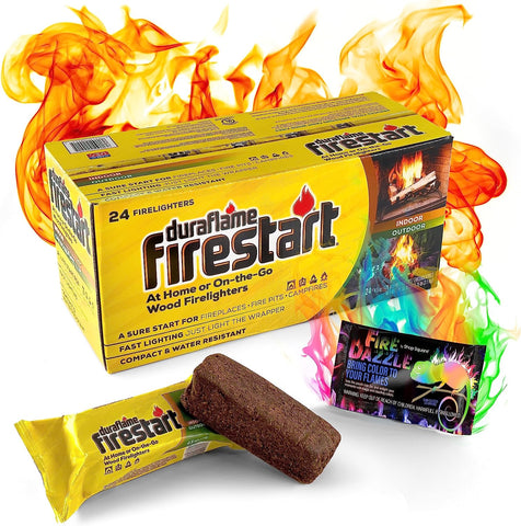 Image of Fire Starter for Indoor and Outdoor Use - Quick Ignition Fire Logs for BBQ, Fireplace, Fire Pit and Campfires (24 Pack) - with 1 Bonus Fire Color Changing Packet