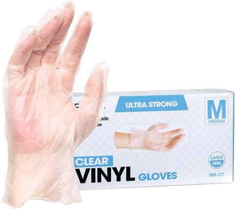 Image of Forpro Disposable Vinyl Gloves, Clear, Industrial Grade, Powder-Free, Latex-Free, Non-Sterile, Food Safe, 2.75 Mil. Palm, 3.9 Mil. Fingers, Medium, 100-Count