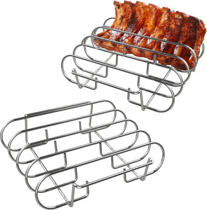 TAILGRILLER Rib Rack, Stainless Steel Non-Stick Standing Roasting Stand, Holds Ribs for Grilling Barbecuing & Smoking, BBQ Accessories for Gas Smoker or Charcoal Grill,2 Pack