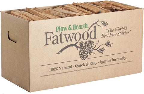 Image of Plow & Hearth Boxed Fatwood Fire Starter All Natural Organic Resin Rich Eco Friendly Kindling Sticks for Wood Stoves Fireplaces Campfires Fire Pits Burns Quickly and Easily Safe Non Toxic (40 LB)