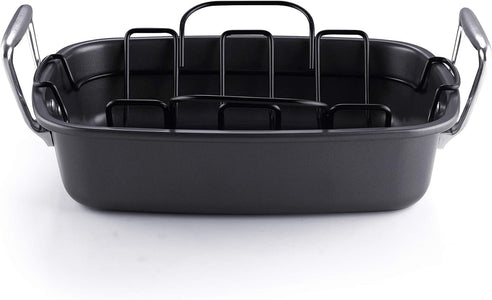 Cook N Home Nonstick Roasting Pan Bakeware Roaster with Rack, 17X13-Inches, Black