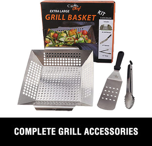 Large Vegetable Grill Basket Heavy Duty BBQ Grilling Accessories Nonstick Stainless Steel Cooking Baskets Veggie and Meat Best BBQ Utensil Set Work on All Outdoor Barbecue & Smoker Weber Grill Gift
