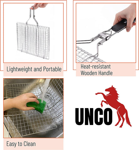 Image of UNCO- Grill Basket, Stainless Steel, Fish Grill Baskets for Outdoor Grill, Vegetable Grill Basket, BBQ Grill Basket, BBQ Basket, Grilling Basket, Fish Basket for Grilling, Grill Accessories.