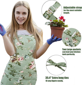 Kitchen Aprons for Women, 2 Pack Floral Aprons with 2 Pockets, Vintage Chef Bakers Apron for Cooking Baking Gardening - Cute Birthday Mothers Day Apron Gifts for Mom Wife Sister Aunt Grandma
