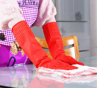 Rubber Cleaning Gloves Kitchen Dishwashing Glove 3-Pairs,Waterproof Reuseable.(Large)