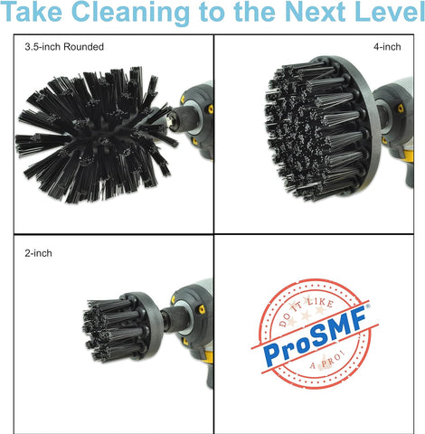 Image of Drill Brush Attachment - Scrub Brush for Drill - Grill Brush Set - Power Scrubber Brush Kit - Heavy Duty - Smokers - Grills - Concrete - Brick - Household Cleaning - Black - Ultra Stiff