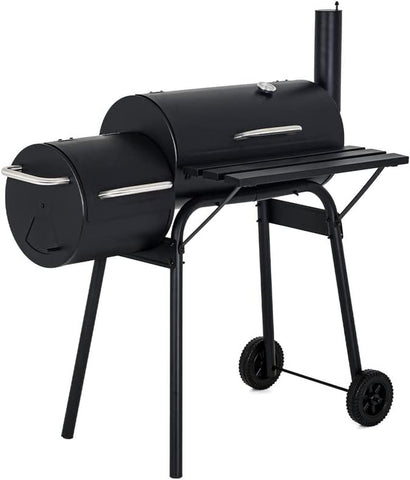 Image of Charcoal Grills, MGHH Portable Charcoal Grill with 2 Wheels Side Fire Box, Small BBQ Oven Offset Smoker for 8-12 People Outdoor Patio Backyard, Camping Picnics