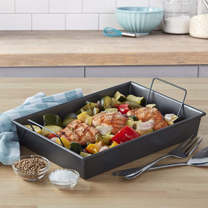 Chicago Metallic 16947 Professional Roast Pan with Non-Stick Rack, 13-Inch-By-9-Inch, Gray