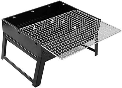 Charcoal Grill BBQ Folding Portable Stainless Steel Barbecue Grill, Barbecue Desk Tabletop Outdoor Stainless Steel Smoker BBQ for Outdoor Cooking Camping Picnics Beach(13.8" X 10.6" X 7.7")