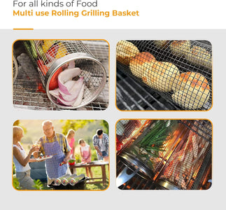 2 Pack BBQ Rolling Basket – Rolling Grilling Baskets for Outdoor Grilling - Stainless Steel BBQ Grill Basket - BBQ Accessories for Outdoor BBQ Grill