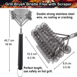 18Inch Grill Cleaning Brush Bristle Free - Ideal BBQ Grill Accessories Gift for Christmas - Safe BBQ Cleaning Grill Brush with Extra Wide Scraper - BBQ Brush for Gas/Charcoal/Porcelain Grill