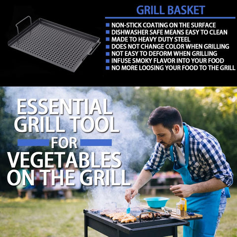 Image of Companion Grilling Baskets for Outdoor Grill,Nonstick Grill Topper with Holes - Grill Pans Perfect for Grill Vegetables,Fish,Meat,Shrimp,Bbq Grill Tray Suitable for All Types of Grill, 17"X11.4" (L)