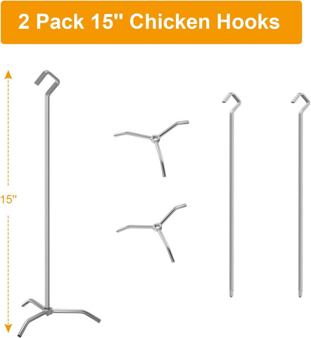 Image of Upgraded Turkey Hanger,Vertical Skewer Accessory Kit for Oklahoma Joe'S,Green Egg Smoker,Removable BBQ Chicken Hook Grill Rack for Whole Turkey,2 Pack