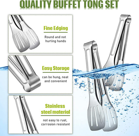 Image of 6 Pieces Buffet Tongs Set Stainless Steel Food Serving Tongs 3 Styles Rust-Resistant Locking Grill Food Tongs for Cooking, Grilling, Salad, Barbecue, Buffet, Kitchen (7 Inch, 9 Inch)