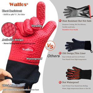 Silicone Grill and Cooking Gloves plus Pork Shredder Claws plus Silicone Basting Brush - Heat Resistant and Non-Slip, Safe Cooking and Grilling for Indoor & Outdoor, Superior Value Set (Red)