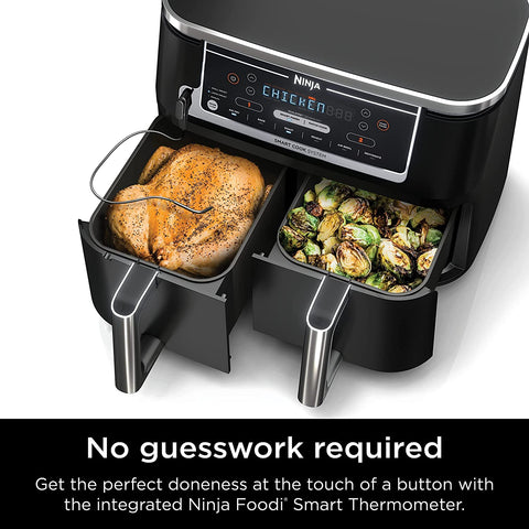 Image of DZ550 Foodi 10 Quart 6-In-1 Dualzone Smart XL Air Fryer with 2 Independent Baskets, Thermometer for Perfect Doneness, Match Cook & Smart Finish to Roast, Dehydrate & More, Grey