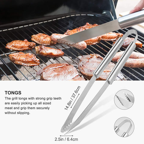Image of 30PCS BBQ Grill Tools Set with Thermometer and Meat Injector. Extra Thick Steel Spatula, Fork& Tongs - Complete Grilling Accessories in Portable Bag - Perfect Grill Gifts for Men and Women