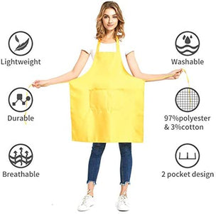 12 Pack Plain Bib Aprons with 2 Pockets - Blue Unisex Commercial Apron Bulk for Kitchen Cooking Restaurant BBQ Painting Crafting