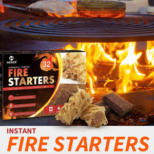 MEKER Fire Starters - Natural Fire Starters for Fireplace, Campfires, Fire Pit, BBQ Grill, Wood Stove, All Weather Charcoal Starter, Wood Wool Firelighters & Odorless Fire Starter Eco Friendly