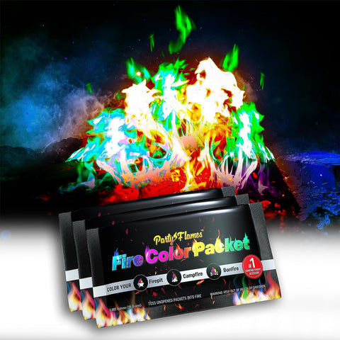 Image of Party Flames Fire Color Changing Packets (12 Pack) - Fire Pit, Campfires, Bonfire, Outdoor Fireplaces - Magic Colorful Cosmic Flame Powder - Perfect Fire Camping Accessories for Kids & Adults